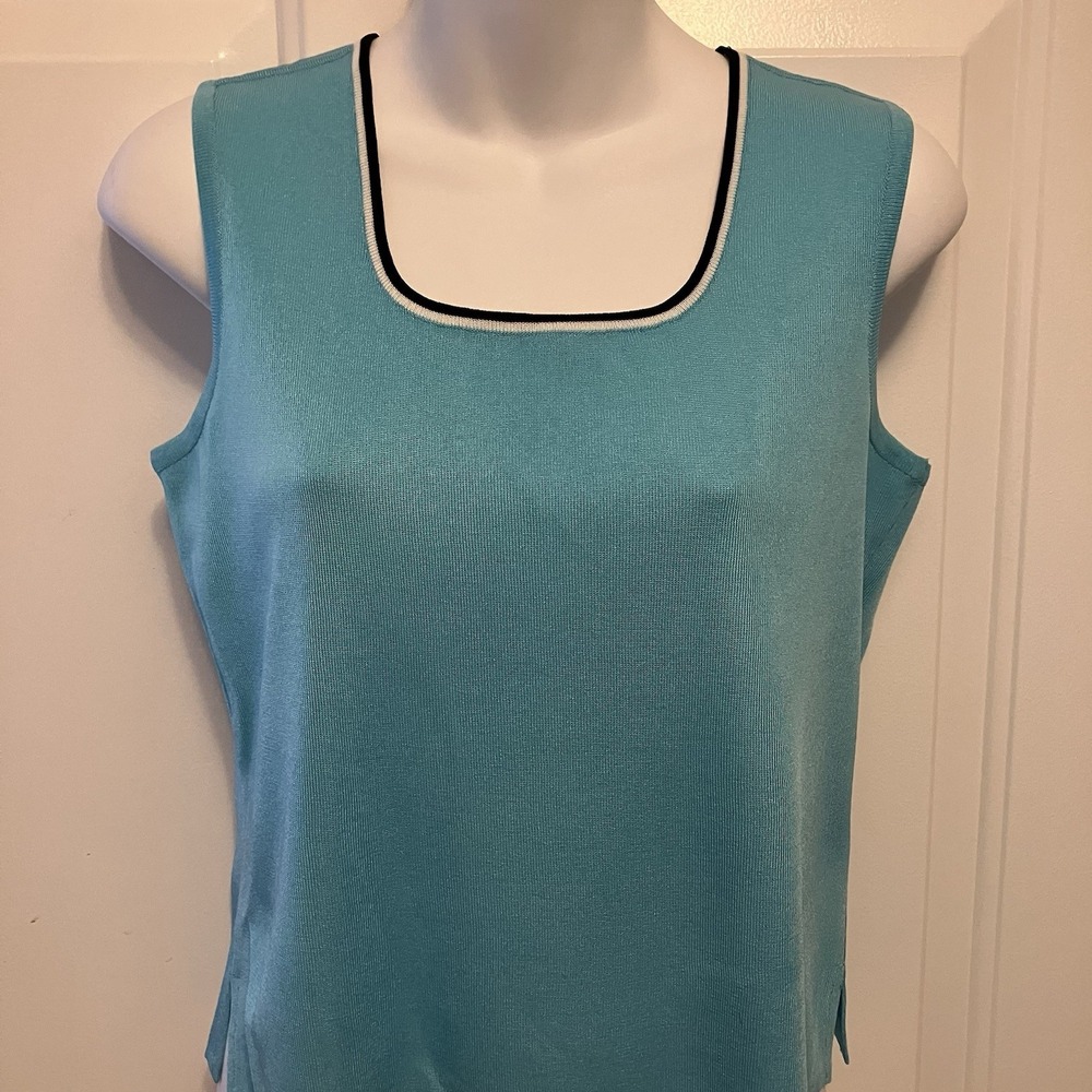 Ming Wang Knit Top Size Petite‎ XS  Aqua Blue Sleeveless Tank Shell Women's